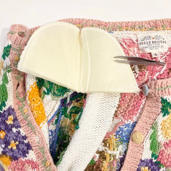 NWOT VINTAGE SUSAN BRISTOL Cardigan S Easter-BunnyEgg-Basket Floral Chunky-Knit - Picture 11 of 15